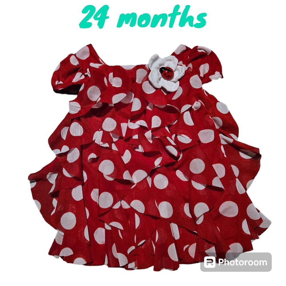 Vintage Rare Edition Girls Ruffle Polka Dot Top Red White Ladybug Infant 24M